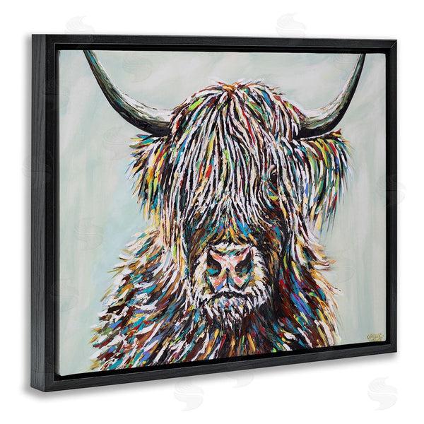 Stupell Industries Carolee Vitaletti | Country Cattle Wooly Highland Portrait Rainbow Hair