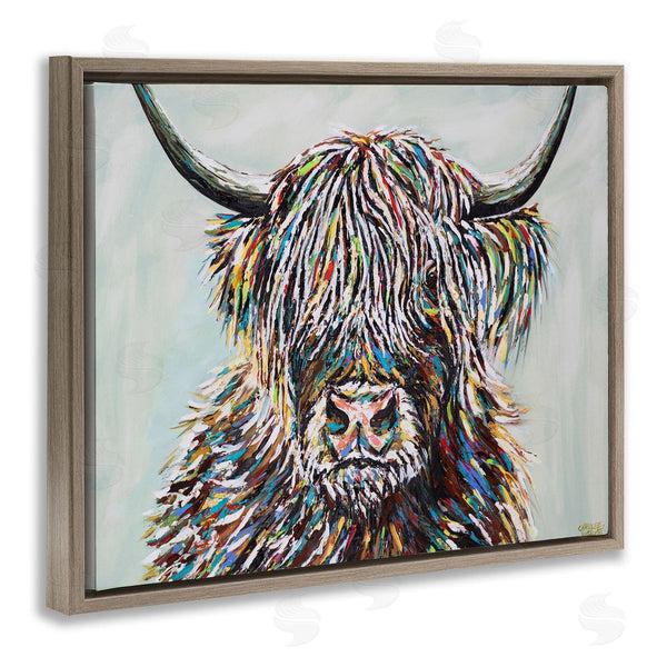 Stupell Industries Carolee Vitaletti | Country Cattle Wooly Highland Portrait Rainbow Hair
