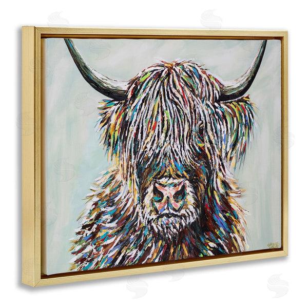 Stupell Industries Carolee Vitaletti | Country Cattle Wooly Highland Portrait Rainbow Hair