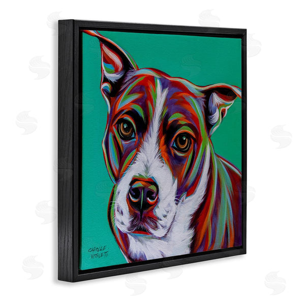 Stupell Industries Carolee Vitaletti | Cute Dog Looking Portrait Bold Green Pop Style Background Wall Art