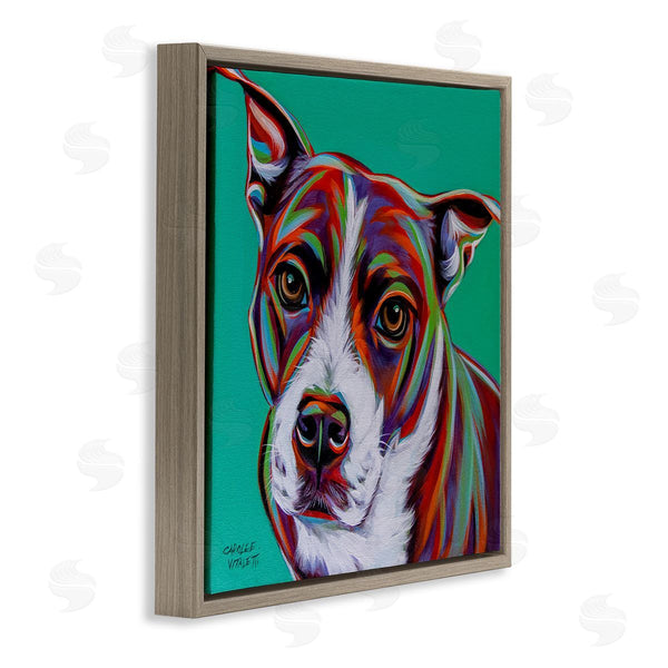Stupell Industries Carolee Vitaletti | Cute Dog Looking Portrait Bold Green Pop Style Background Wall Art