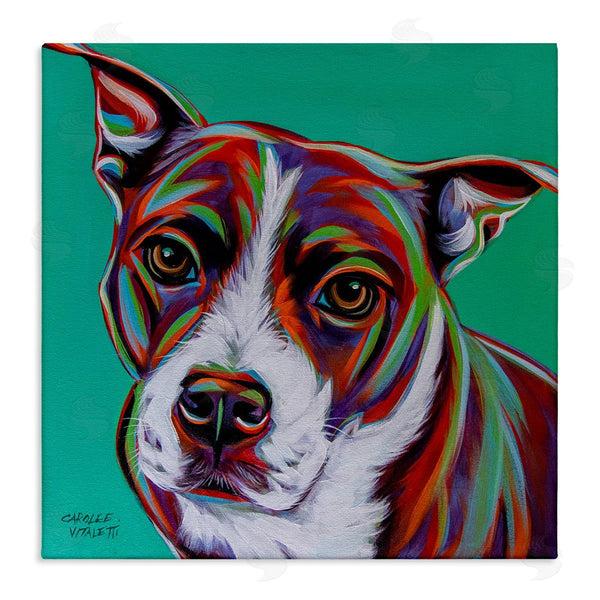 stupell industries Carolee Vitaletti | Cute Dog Looking Portrait Bold Green Pop Style Background Wall Art