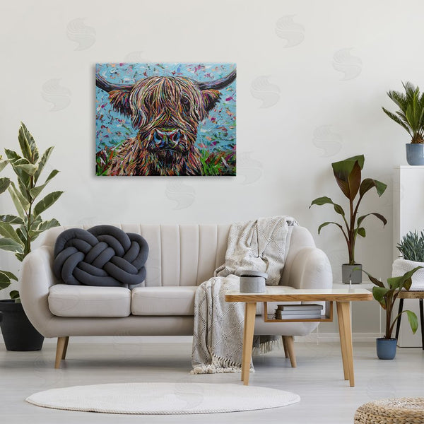 Stupell Industries Carolee Vitaletti | Highland Cattle Cow Layered Flecked Abstract Portrait Wall Art