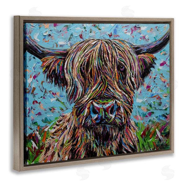 Stupell Industries Carolee Vitaletti | Highland Cattle Cow Layered Flecked Abstract Portrait Wall Art