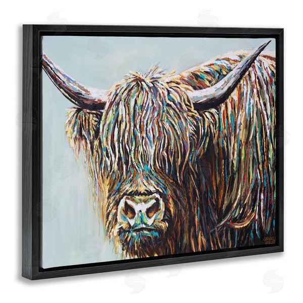 Stupell Industries Carolee Vitaletti | Whimsical Rainbow Hair Woolly Highland Cattle Portrait
