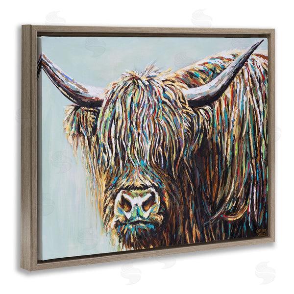 Stupell Industries Carolee Vitaletti | Whimsical Rainbow Hair Woolly Highland Cattle Portrait