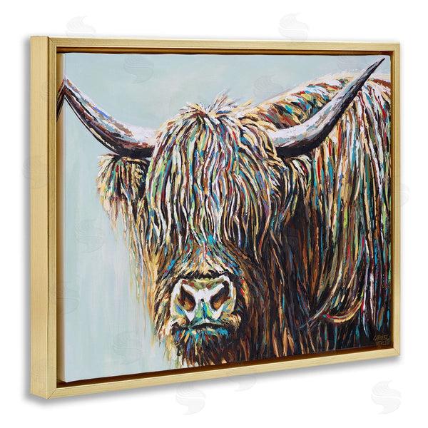Stupell Industries Carolee Vitaletti | Whimsical Rainbow Hair Woolly Highland Cattle Portrait