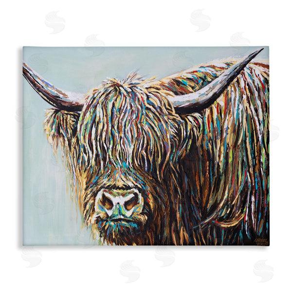 stupell industries Carolee Vitaletti | Whimsical Rainbow Hair Woolly Highland Cattle Portrait