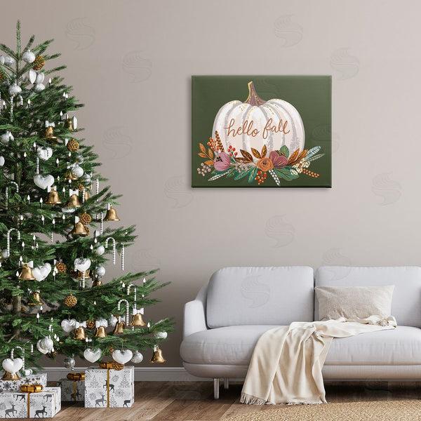 Stupell Industries Caroline Alfreds | Autumnal Hello Fall Script Pumpkin Gourd Botanicals Wall Art