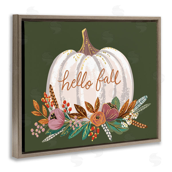 Stupell Industries Caroline Alfreds | Autumnal Hello Fall Script Pumpkin Gourd Botanicals Wall Art