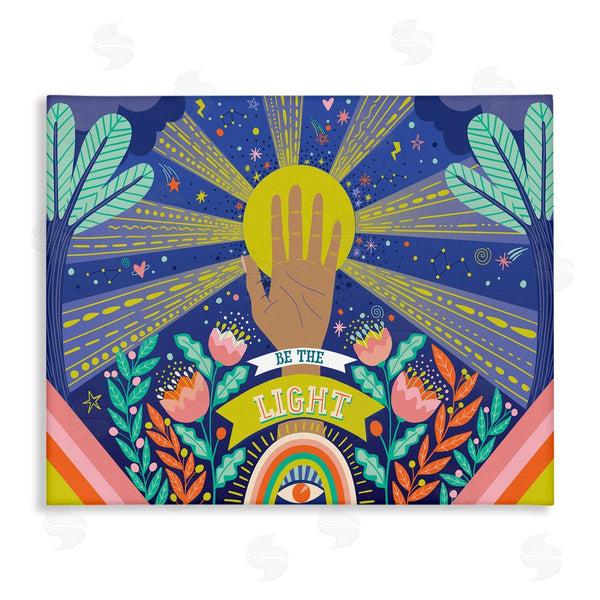 stupell industries Caroline Alfreds | Be the Light Quote Boho Chic Floral Sunrays