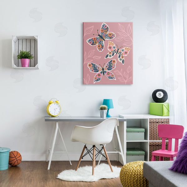 Stupell Industries Caroline Alfreds | Chic Floral Butterfly Wing Patterns Pink Plant Leaves Wall Art