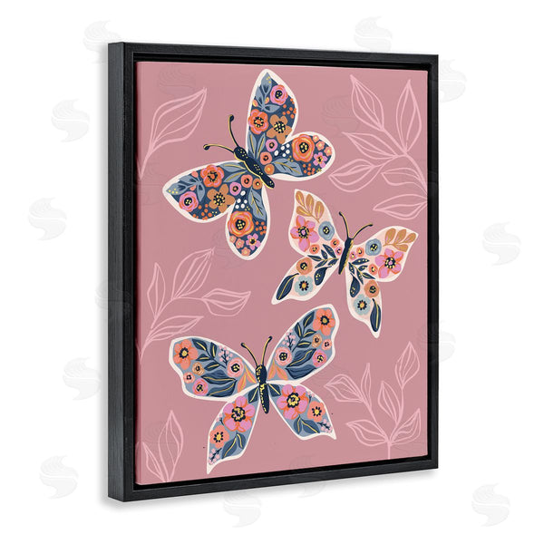 Stupell Industries Caroline Alfreds | Chic Floral Butterfly Wing Patterns Pink Plant Leaves Wall Art