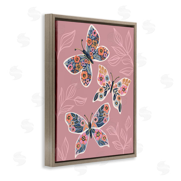 Stupell Industries Caroline Alfreds | Chic Floral Butterfly Wing Patterns Pink Plant Leaves Wall Art