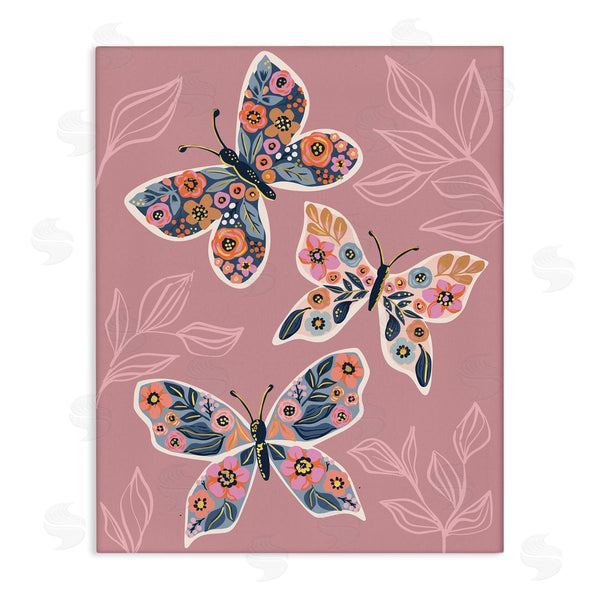 stupell industries Caroline Alfreds | Chic Floral Butterfly Wing Patterns Pink Plant Leaves Wall Art
