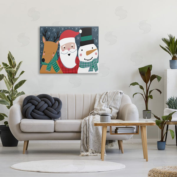 Stupell Industries Caroline Alfreds | Happy Christmas Trio Santa Reindeer Snowman Winter Wall Art