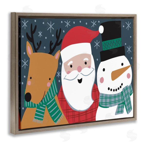 Stupell Industries Caroline Alfreds | Happy Christmas Trio Santa Reindeer Snowman Winter Wall Art
