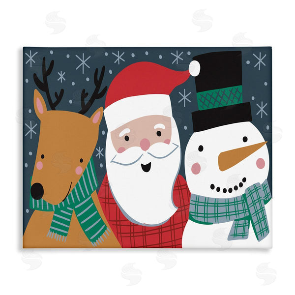 stupell industries Caroline Alfreds | Happy Christmas Trio Santa Reindeer Snowman Winter Wall Art