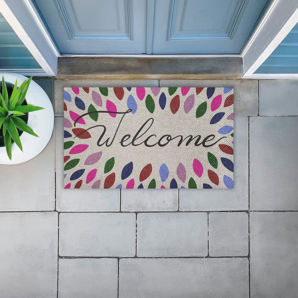 Stupell Industries Caroline Alfreds | Jewel Tones Patterned Welcome Faux Sisal Door Mat
