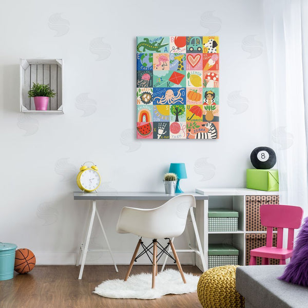 Stupell Industries Caroline Alfreds | Kid's Alphabet Blocked Illustrations Wall Art