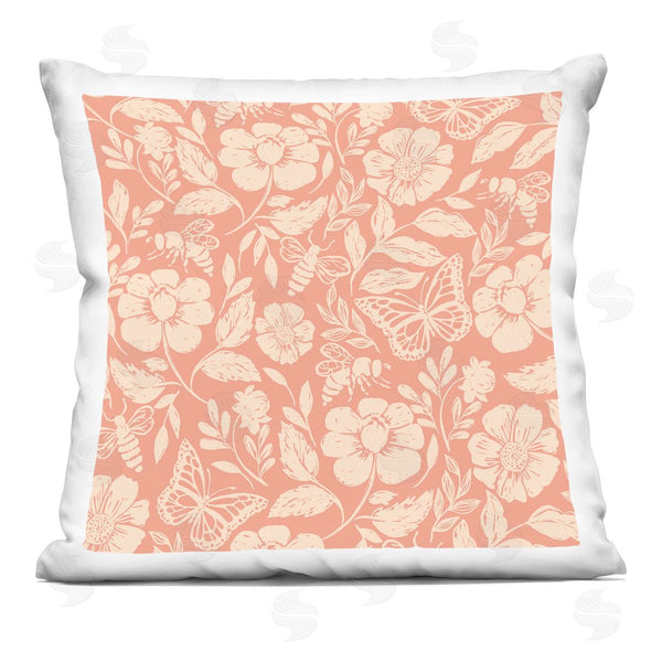 stupell industries Caroline Alfreds | Pink Butterflies & Bees Floral Insect Pattern Printed Throw Pillow