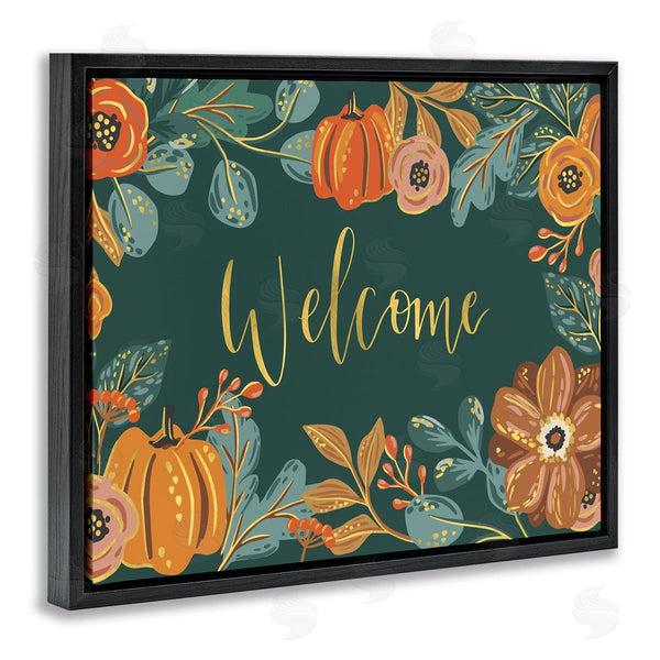 Stupell Industries Caroline Alfreds | Pumpkin Floral Harvest Welcome Sign Green Orange Wall Art