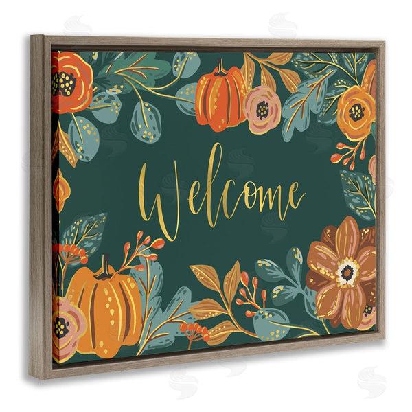 Stupell Industries Caroline Alfreds | Pumpkin Floral Harvest Welcome Sign Green Orange Wall Art
