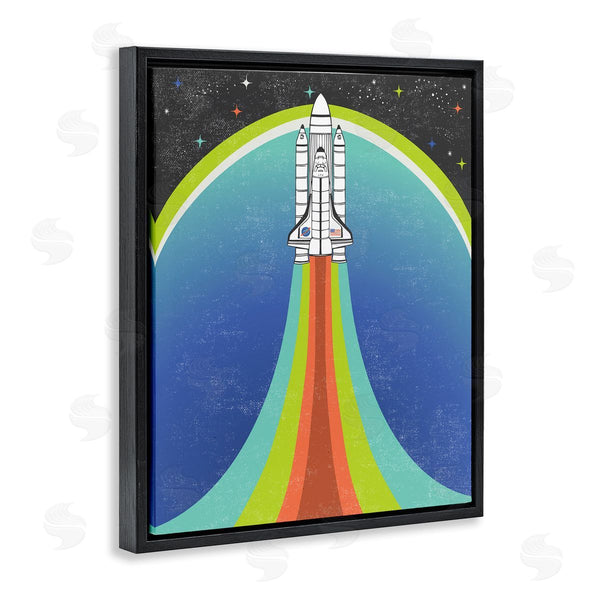 Stupell Industries Caroline Alfreds | Rocket Ship Taking Off Outer Space Striped Pattern Wall Art