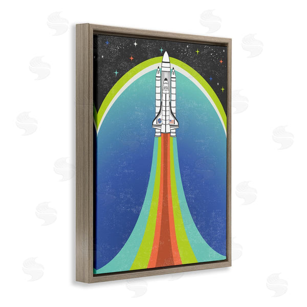 Stupell Industries Caroline Alfreds | Rocket Ship Taking Off Outer Space Striped Pattern Wall Art