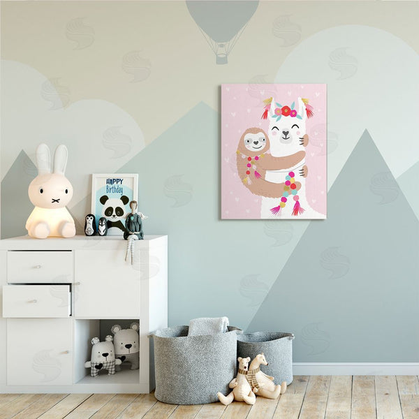 Stupell Industries Caroline Alfreds | Sloth Hugging Floral Llama Pink Heart Pattern Wall Art