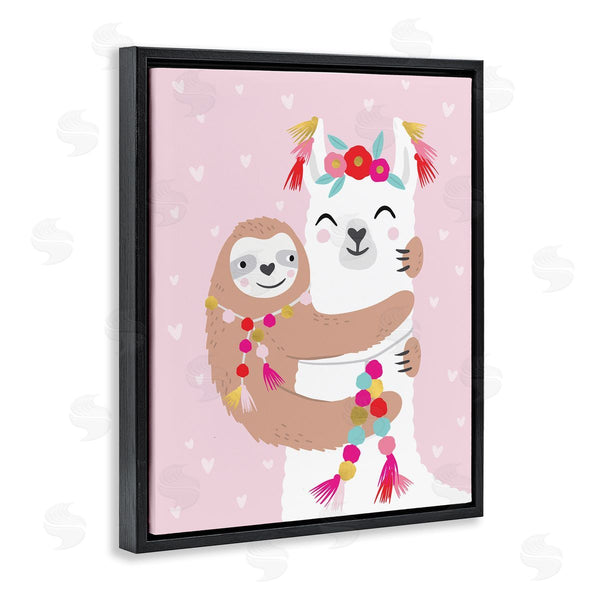 Stupell Industries Caroline Alfreds | Sloth Hugging Floral Llama Pink Heart Pattern Wall Art