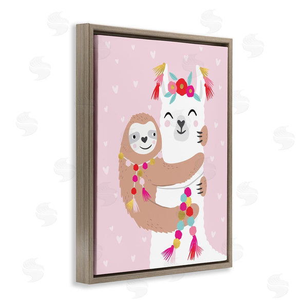 Stupell Industries Caroline Alfreds | Sloth Hugging Floral Llama Pink Heart Pattern Wall Art