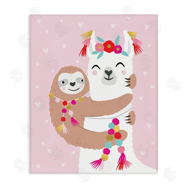 stupell industries Caroline Alfreds | Sloth Hugging Floral Llama Pink Heart Pattern Wall Art