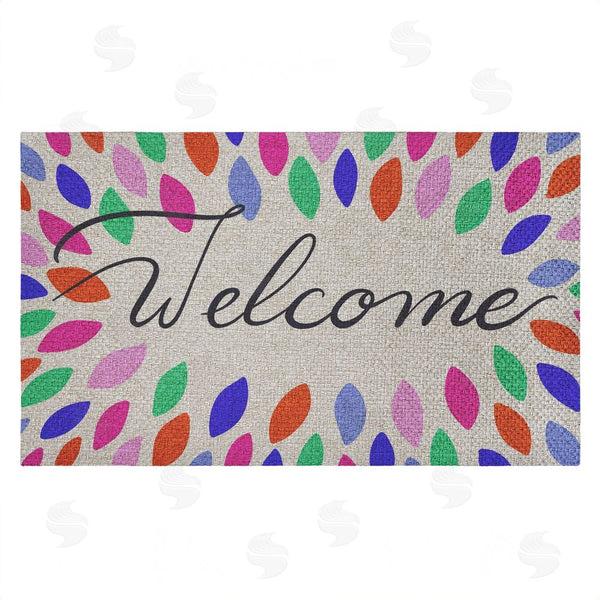 stupell industries Caroline Alfreds | Vibrant Leaf Shapes Welcome Faux Sisal Door Mat