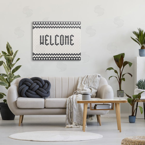 Stupell Industries Caroline Alfreds | Welcome Phrase Caf� Bistro Tile Geometric Pattern Wall Art