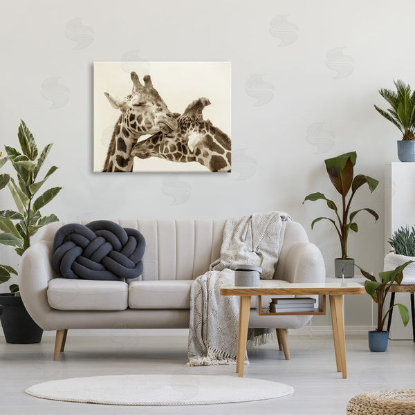 Stupell Industries Carrie Ann Grippo-Pike | Sweet Cuddling Giraffes Sepia Wildlife Photography Portrait Wall Art