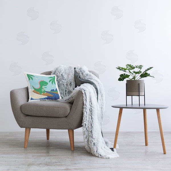 Stupell Industries Carrie Cantwell | Baby Surfing Dino Printed Throw Pillow