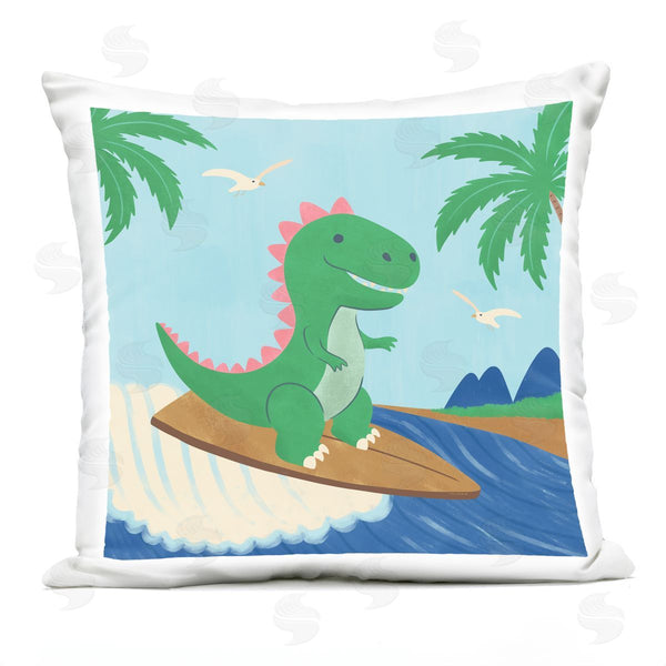 Stupell Industries Carrie Cantwell | Baby Surfing Dino Printed Throw Pillow