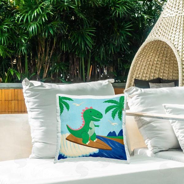 Stupell Industries Carrie Cantwell | Baby Surfing Dino Printed Throw Pillow