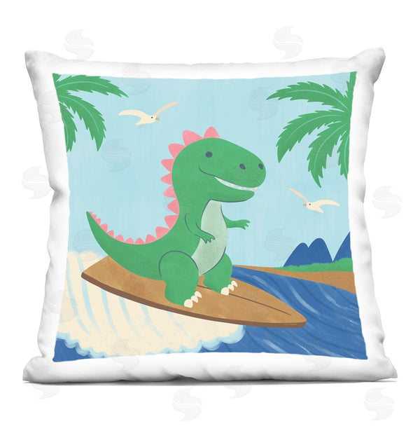 stupell industries Carrie Cantwell | Baby Surfing Dino Printed Throw Pillow