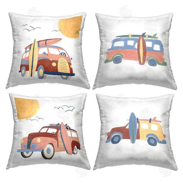 stupell industries Carrie Cantwell | Beach Surf Vehicles Printed Throw Pillow Set