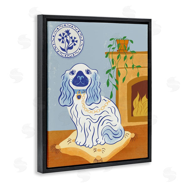 Stupell Industries Carrie Cantwell | Blue Staffordshire Dog & Fireplace