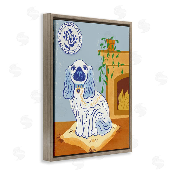 Stupell Industries Carrie Cantwell | Blue Staffordshire Dog & Fireplace