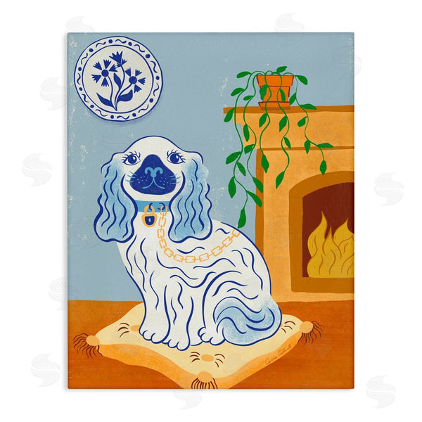 stupell industries Carrie Cantwell | Blue Staffordshire Dog & Fireplace
