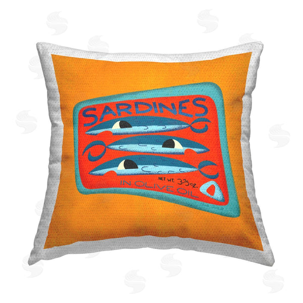 Stupell Industries Carrie Cantwell | Bright Hued Sardine Can Printed Throw Pillow