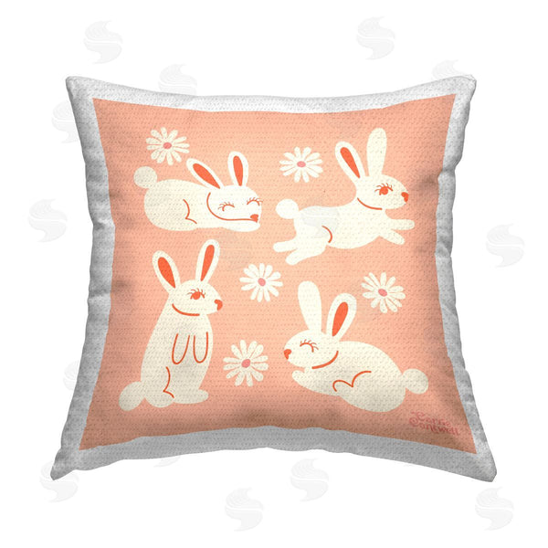 Stupell Industries Carrie Cantwell | Bunnies & Daisies Pattern Printed Throw Pillow