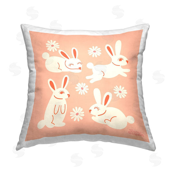 stupell industries Carrie Cantwell | Bunnies & Daisies Pattern Printed Throw Pillow