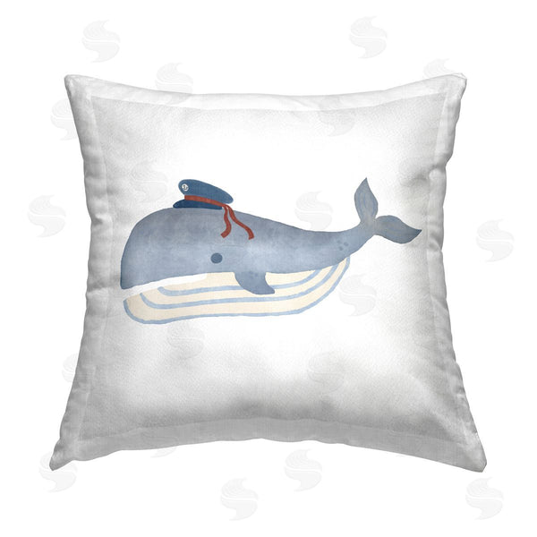 stupell industries Carrie Cantwell | Captain Whale with Hat Printed Throw Pillow