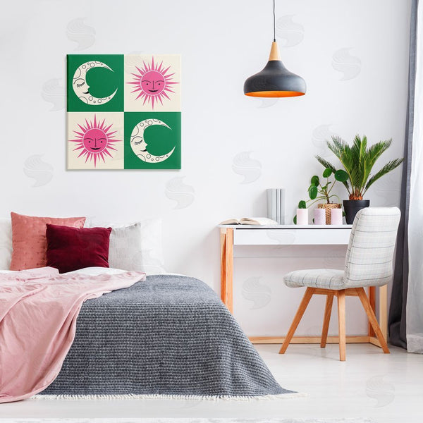 Stupell Industries Carrie Cantwell | Checkered Moon & Sun Wall Art