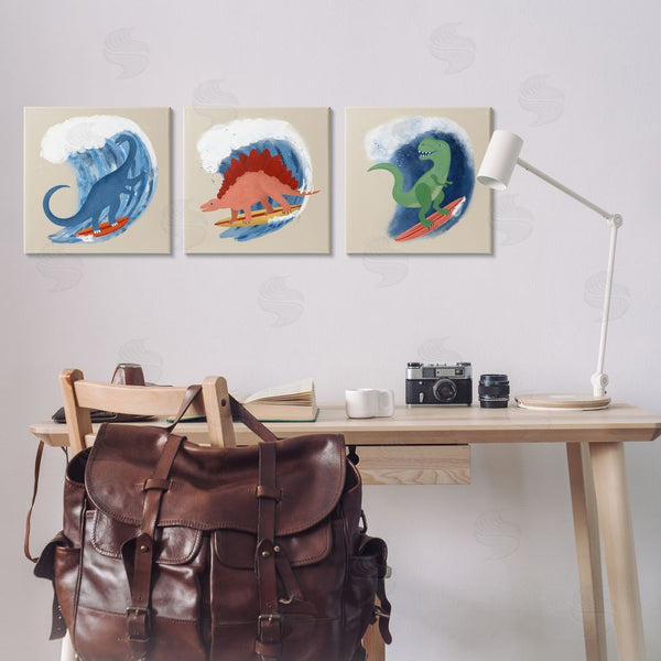 Stupell Industries Carrie Cantwell | Dinos Surfing Beach Waves Wall Art